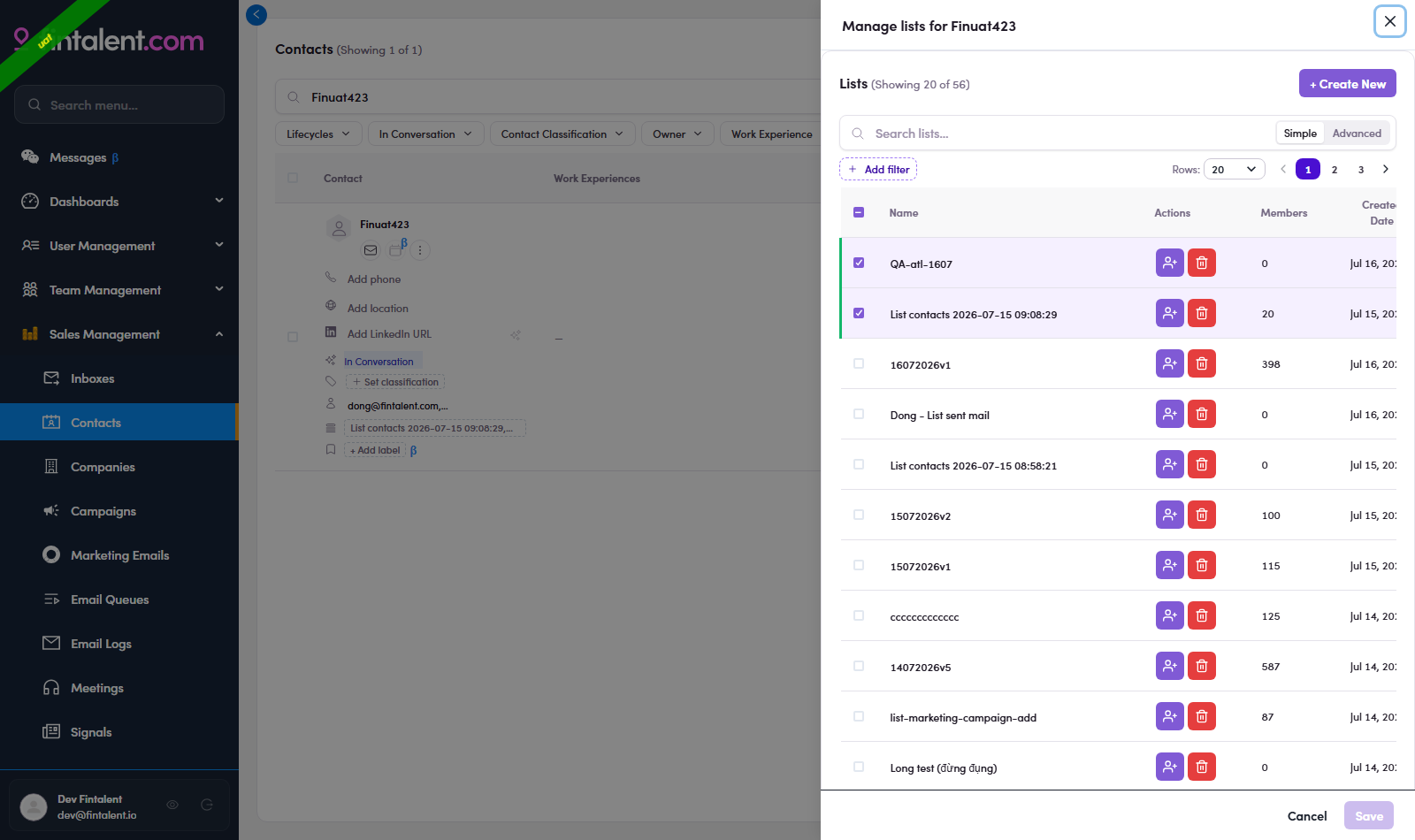 Manage lists