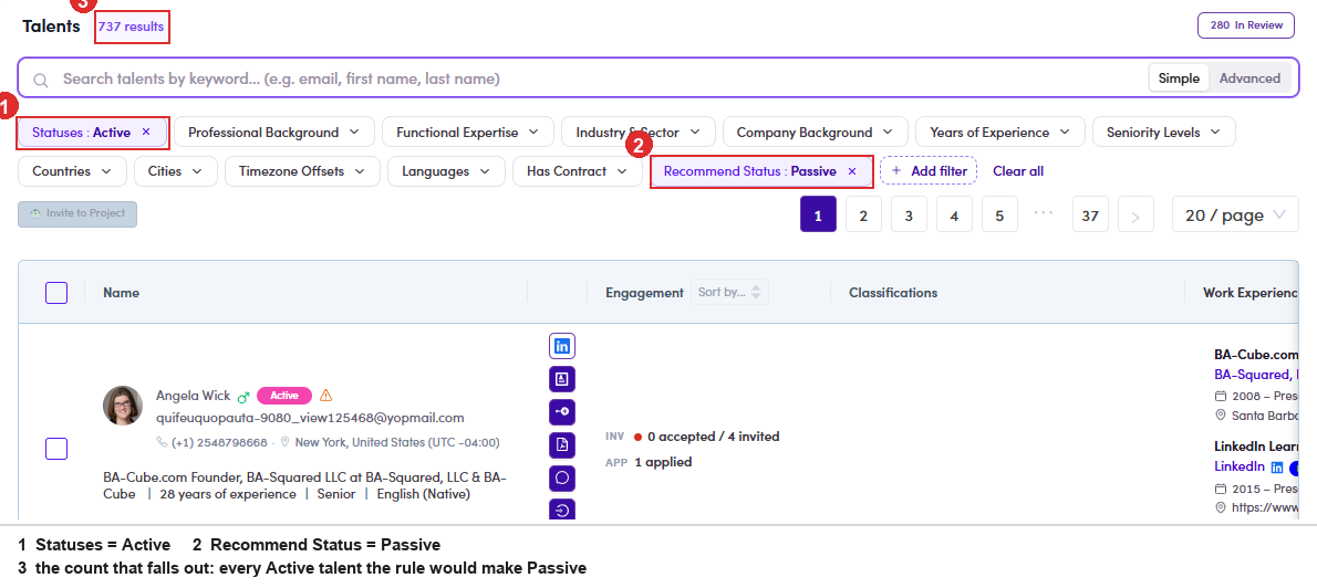 Statuses Active plus Recommend Status Passive