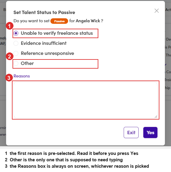 Set Talent Status to Passive