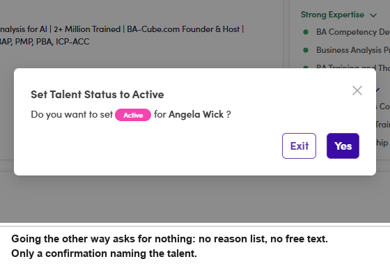 Set Talent Status to Active