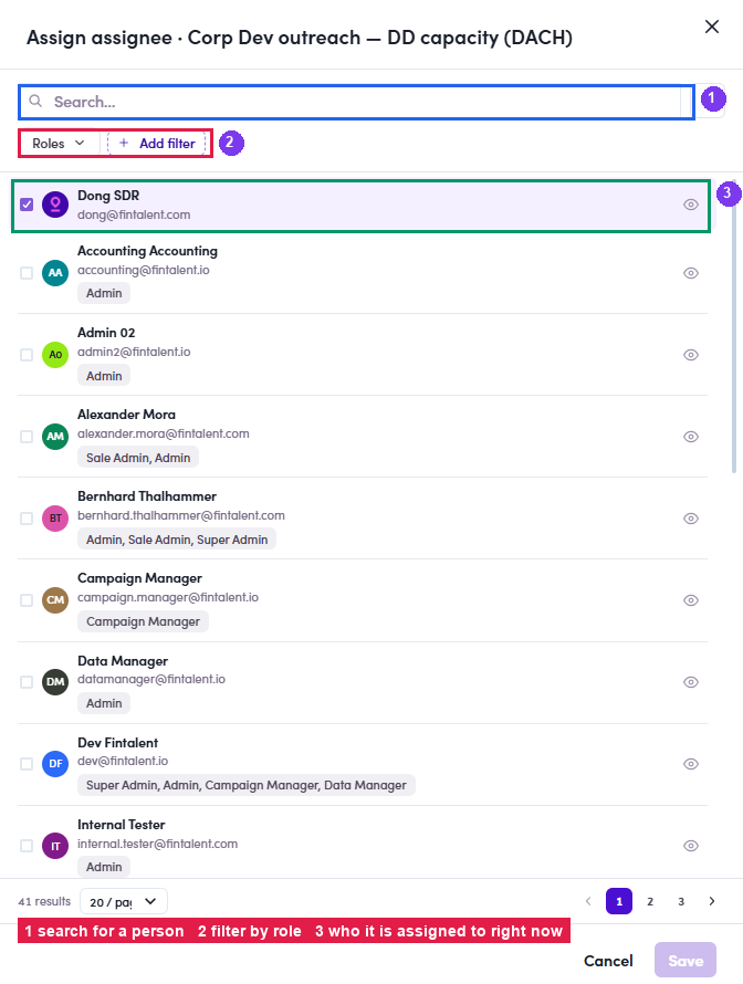 Assign assignee drawer
