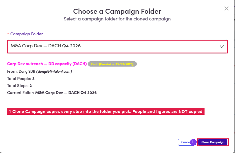 Clone campaign dialog