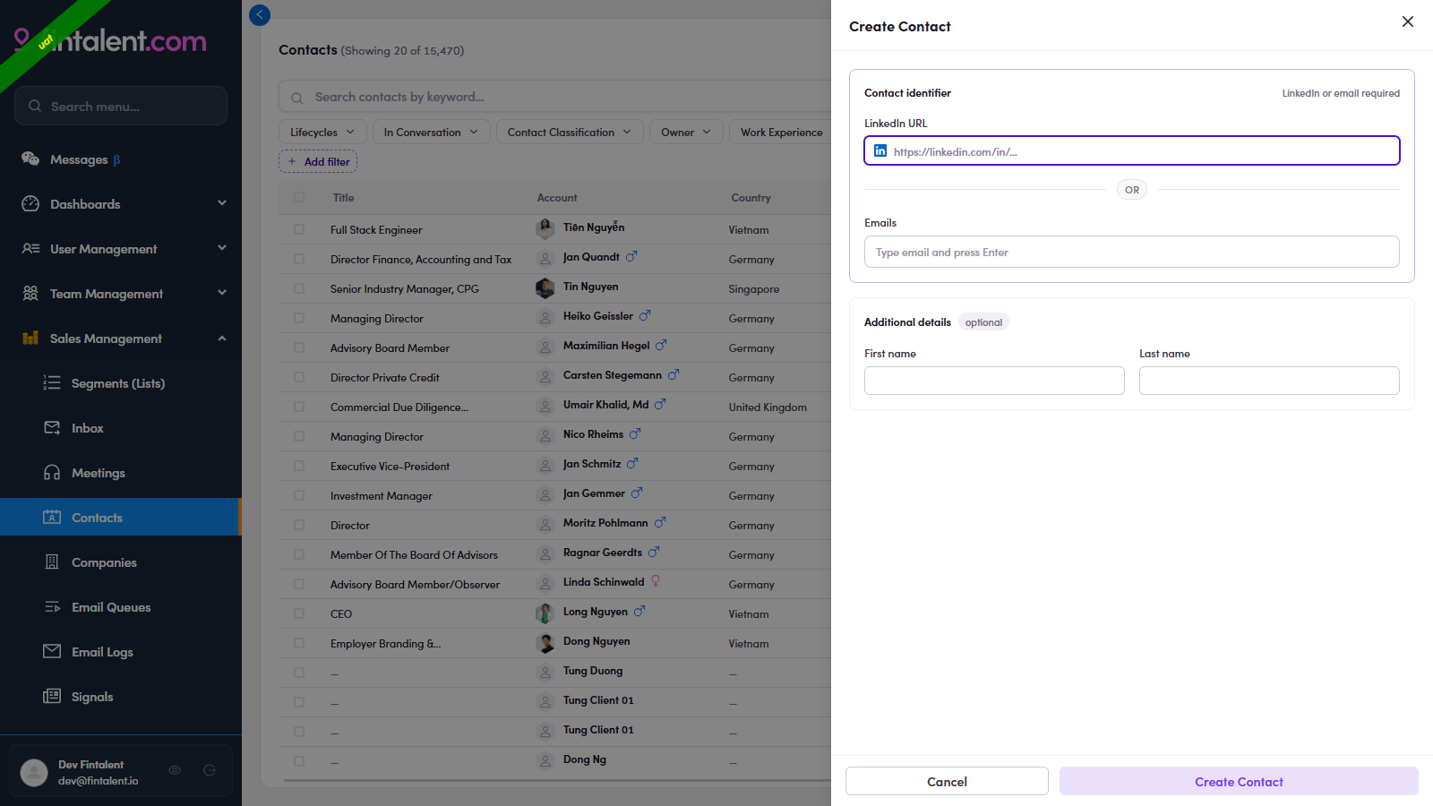 Create Contact drawer