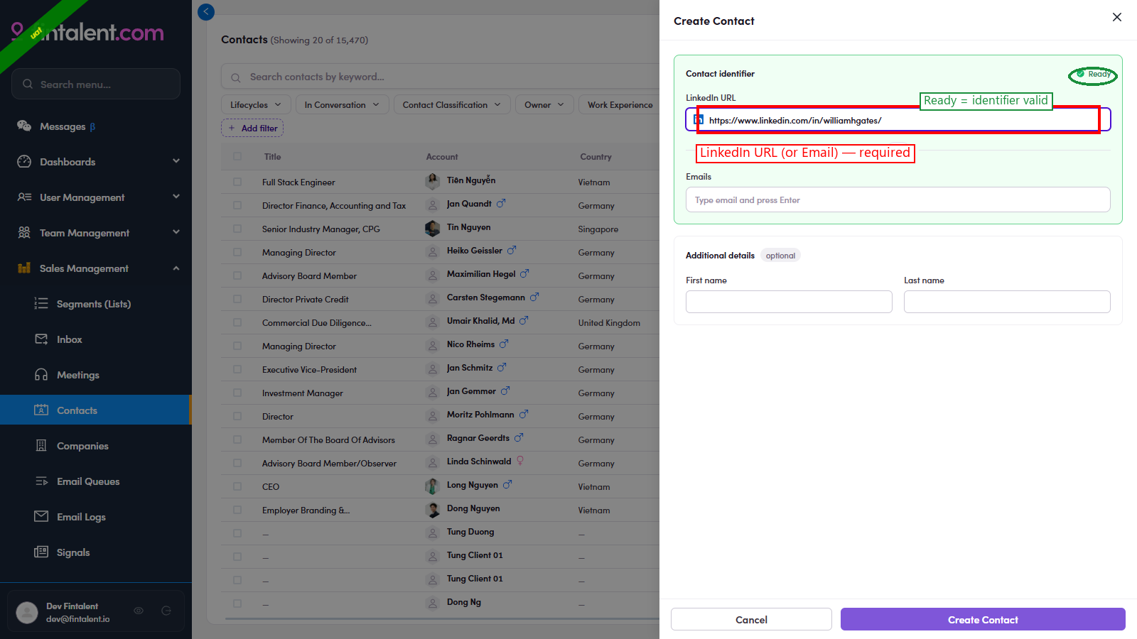 Create Contact with a LinkedIn URL