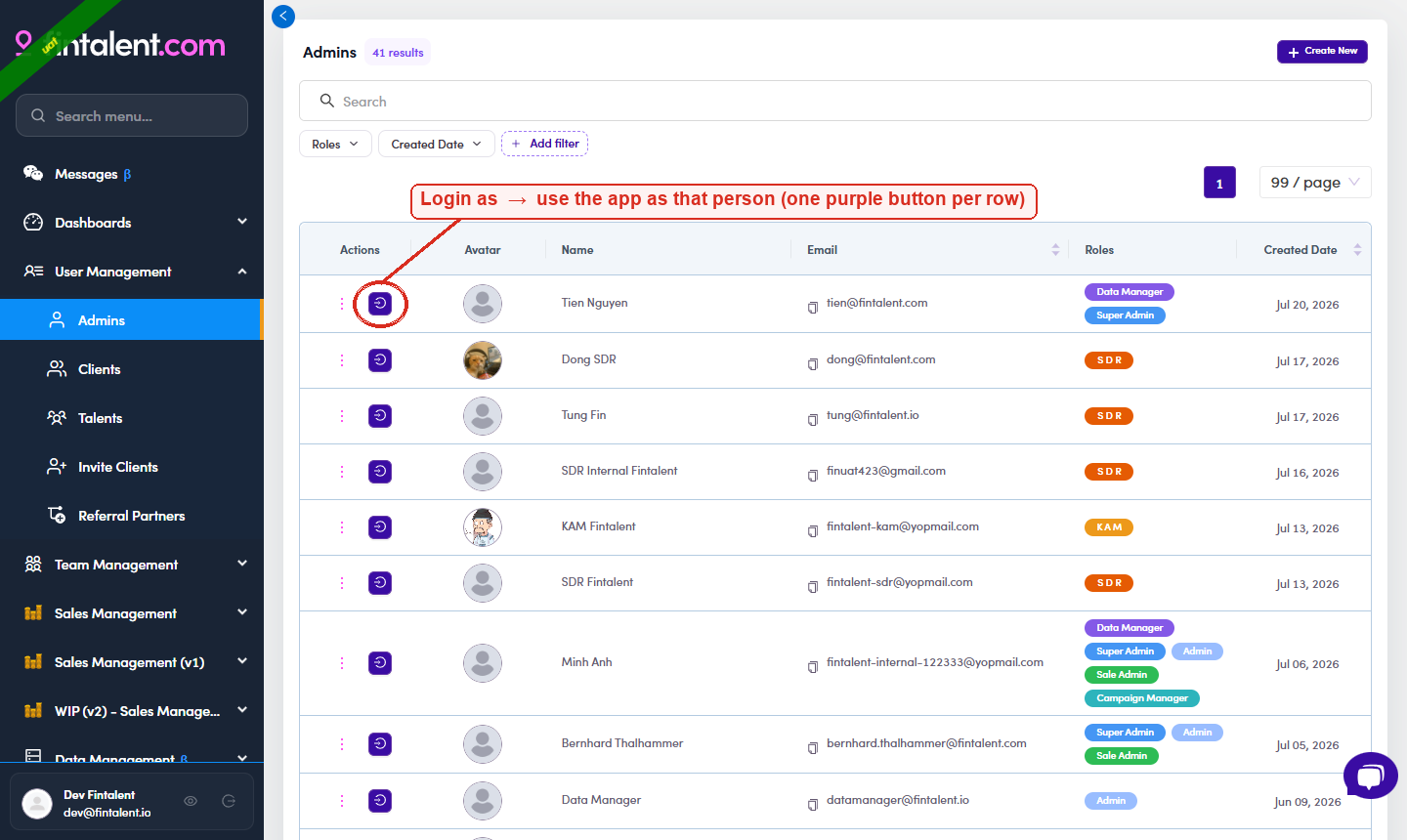 Login as button