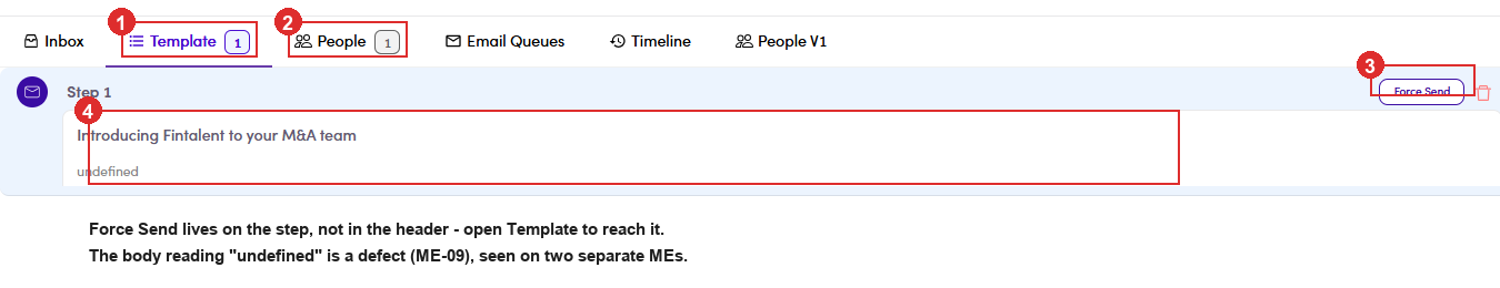 Template tab and the Force Send button