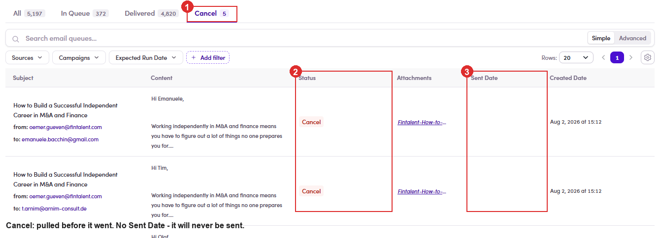 Cancelled rows