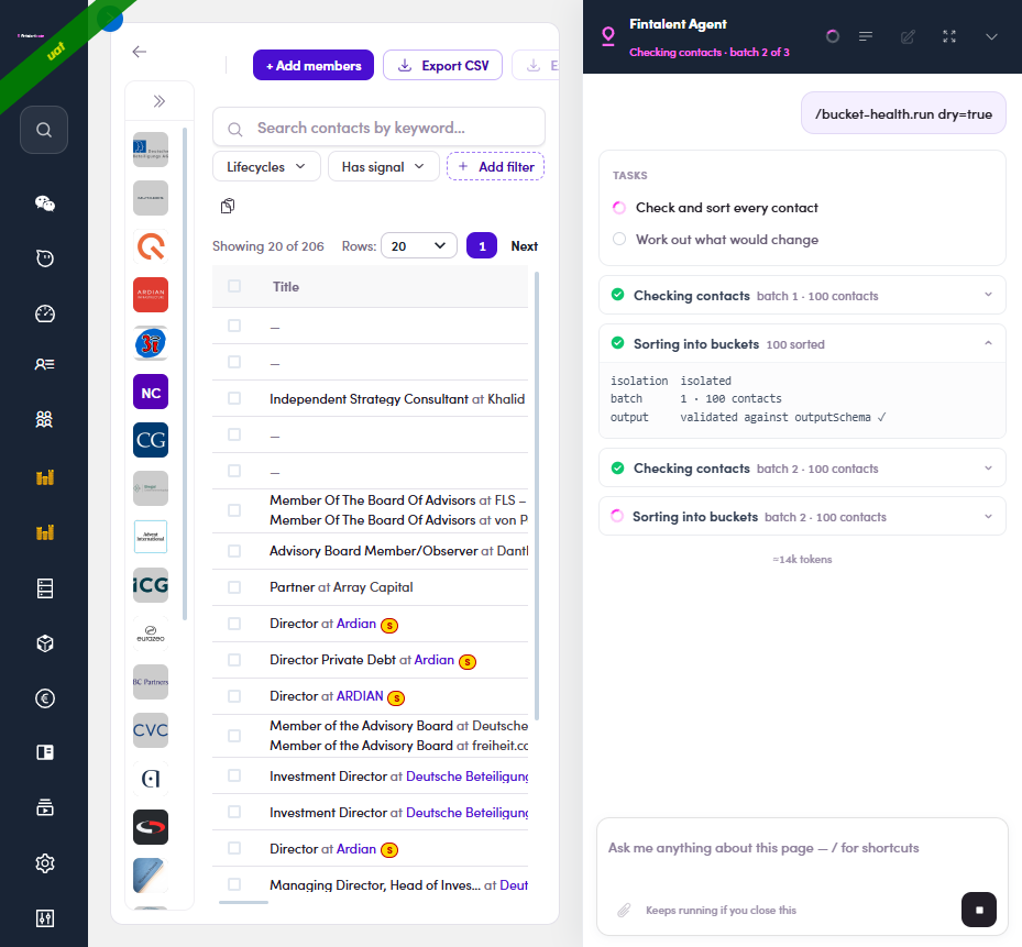 Dry run in progress: task list with batch rows