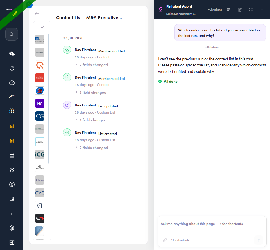 Free-text question answered with 'I can't see the previous run or the contact list'