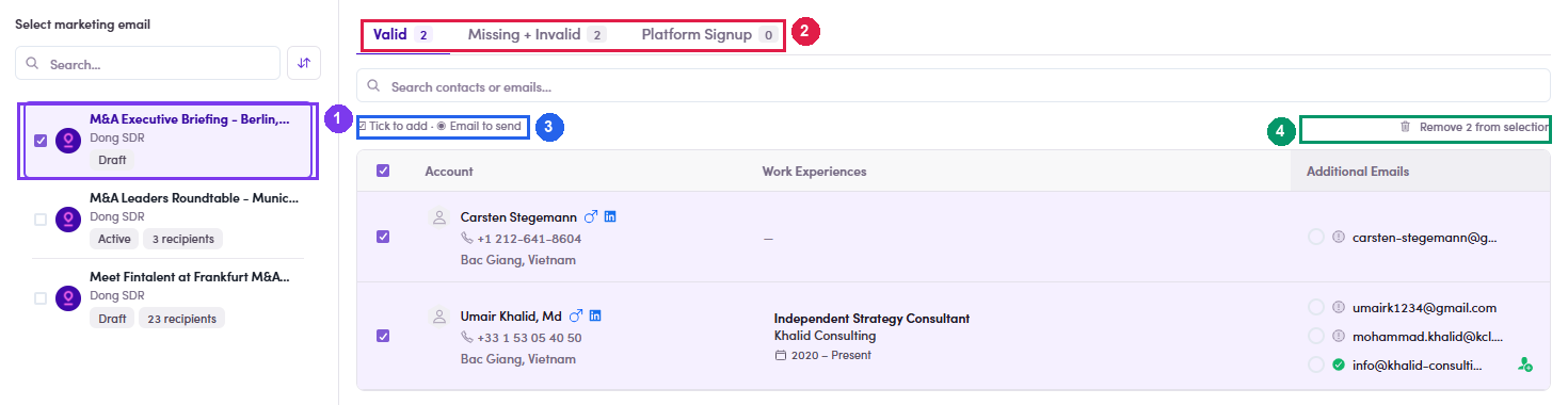 The Add to marketing email drawer