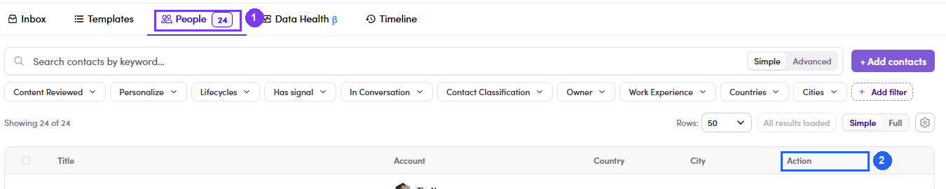 Remove contacts on the People tab