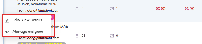 Row menu on a Running marketing email