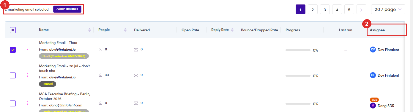 Bulk bar and Assignee column