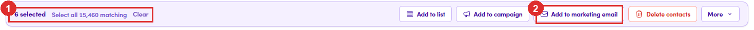 Selection bar with Add to marketing email