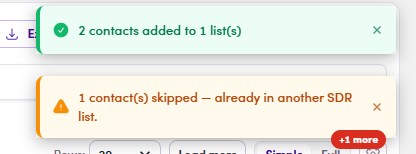 SDR-list skip toast