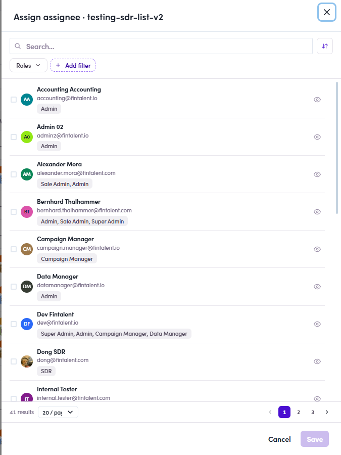 Assign assignee drawer
