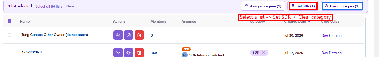 Set SDR / Clear category