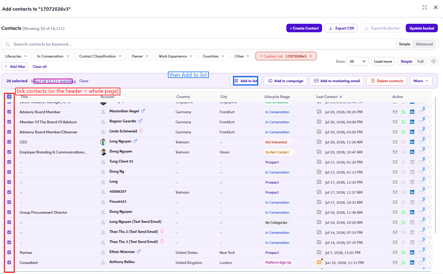Add members with rows selected