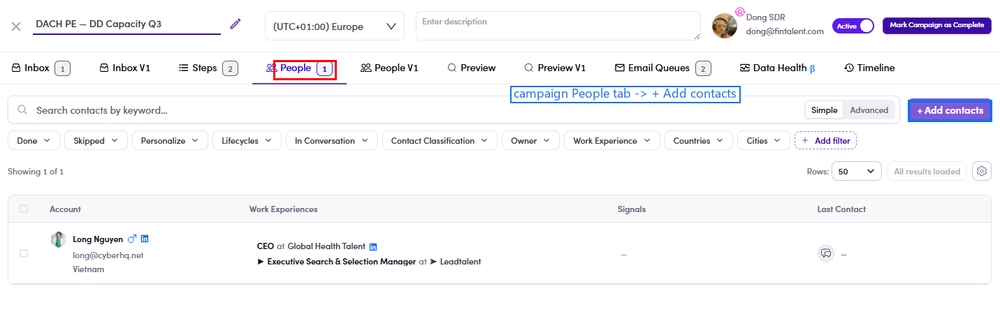Campaign People + Add contacts