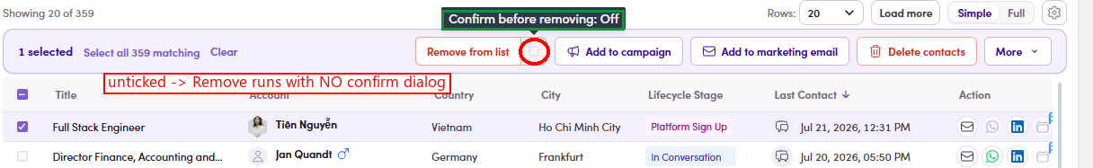 Remove checkbox unticked