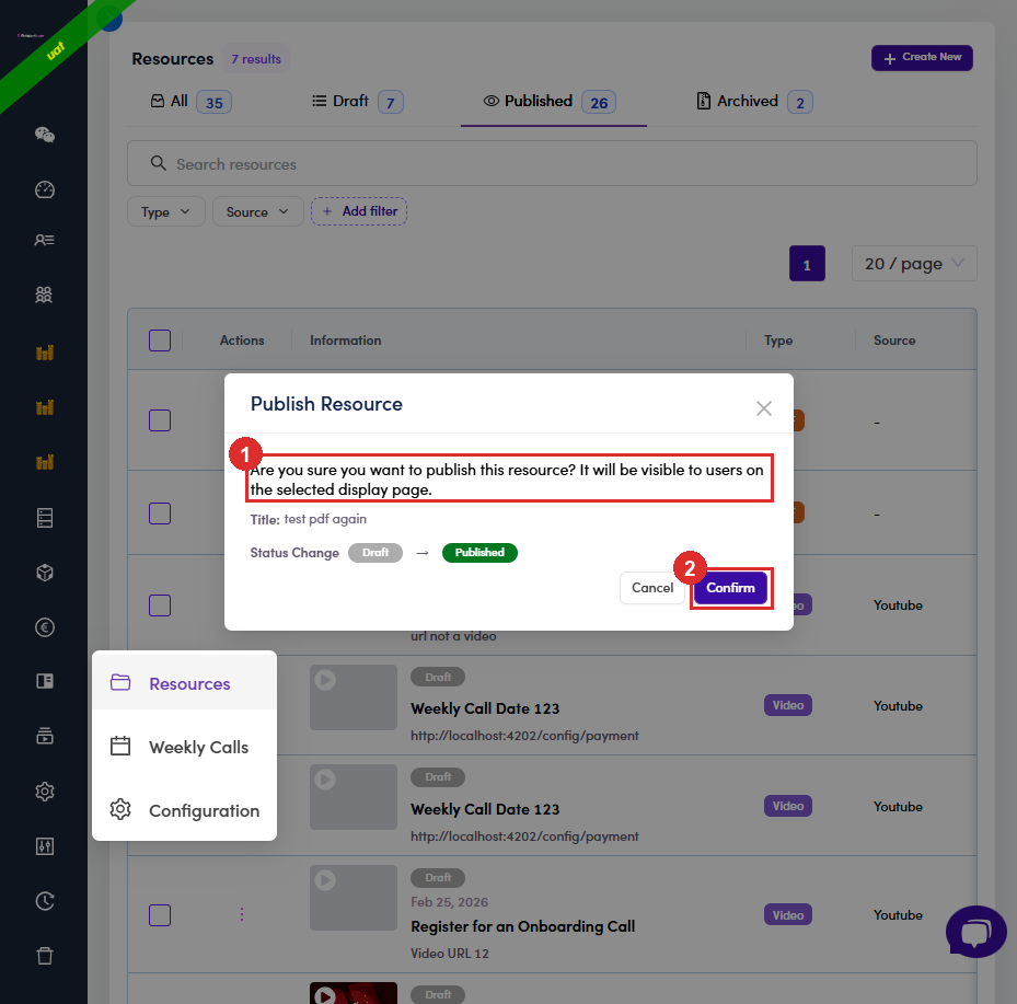 Publish Resource confirmation