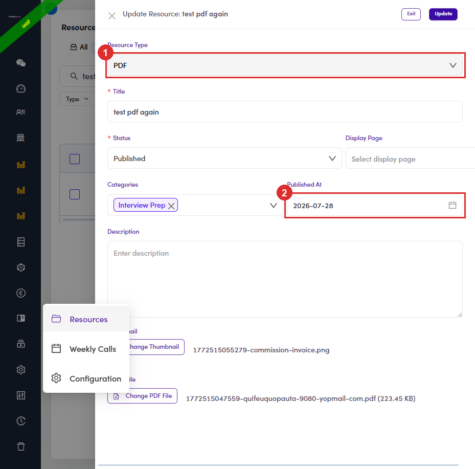 Update Resource drawer