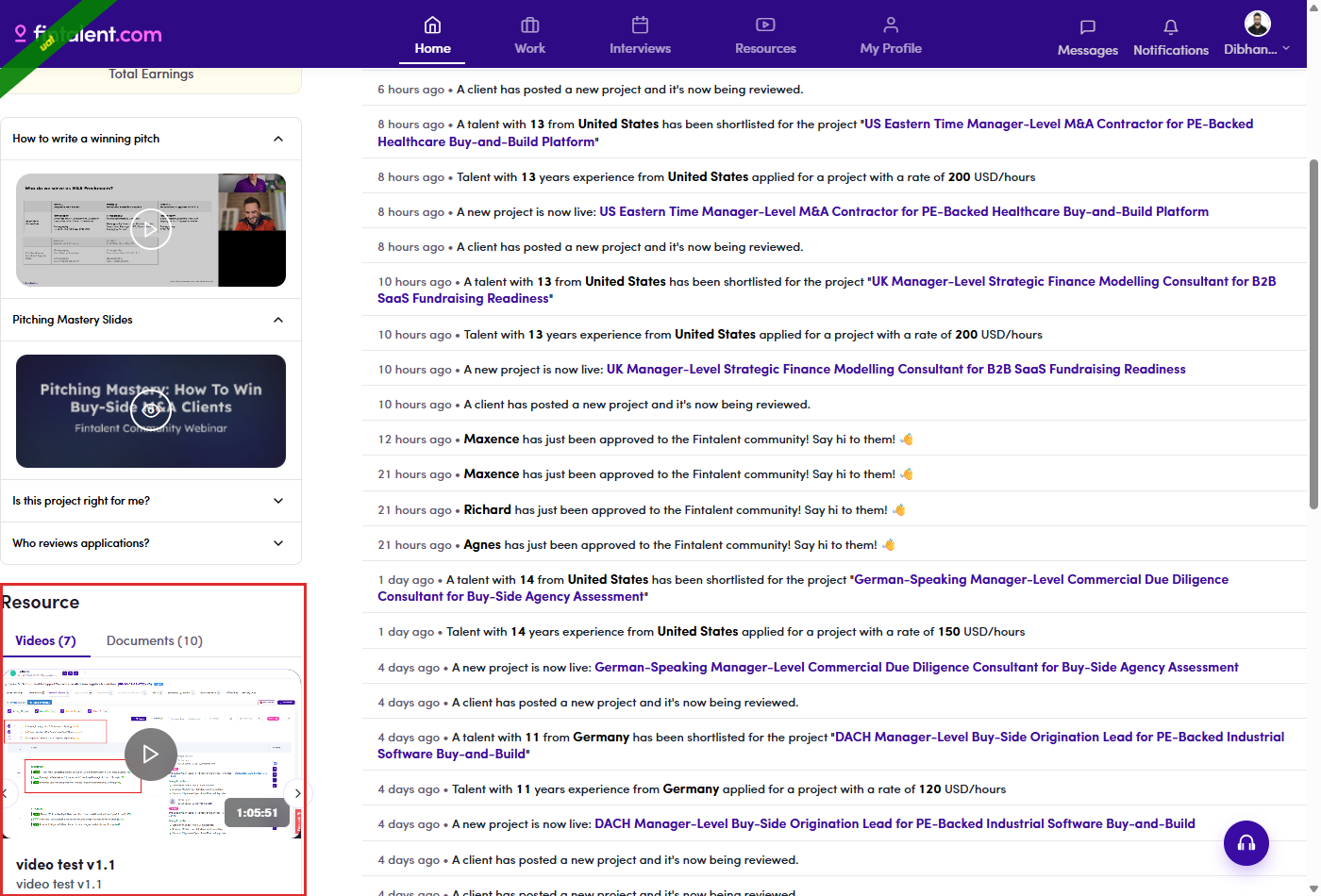 Resource block on the talent Home page