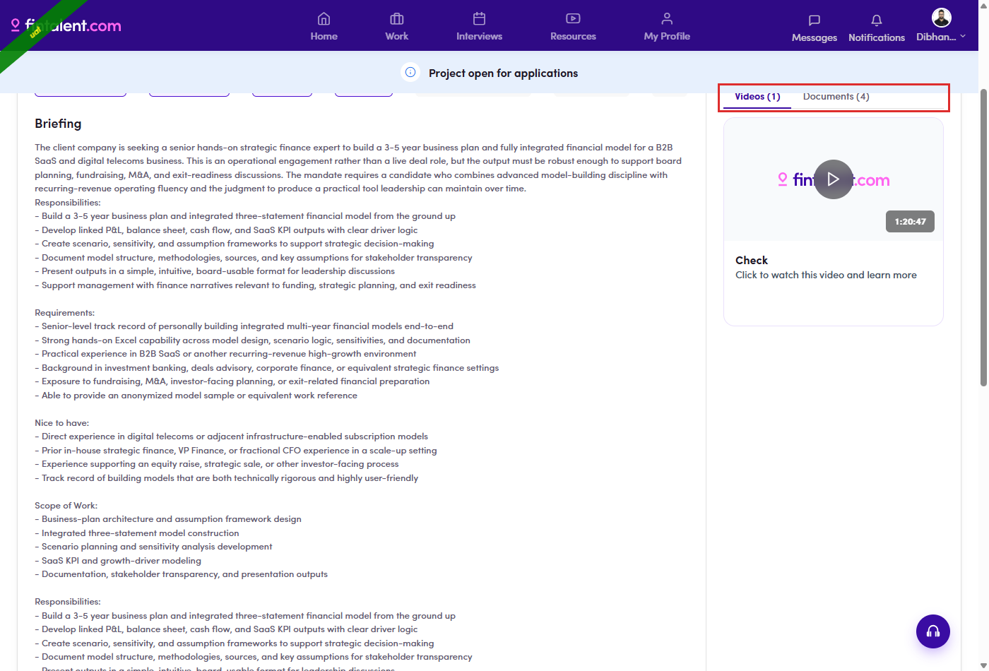 Resource tabs on a project detail page