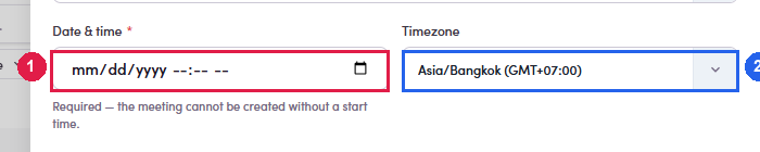 The Create meeting form from a contact