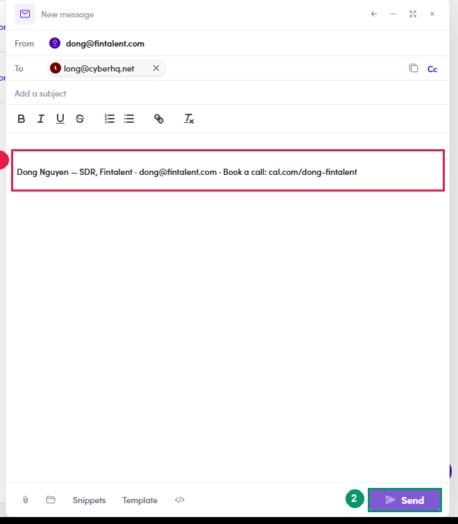 The compose window opened from a meeting