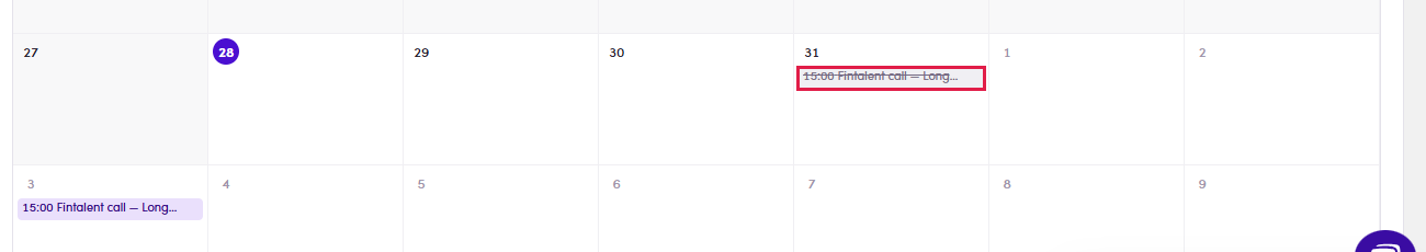 Calendar view of the Meetings page
