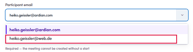 The participant email picker