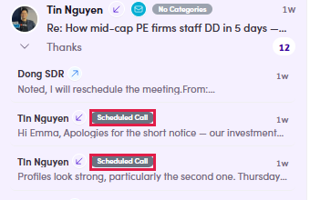 Scheduled Call chips on replies inside a thread