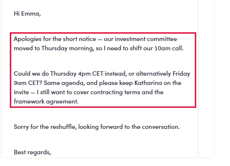 A reply asking to move an existing call