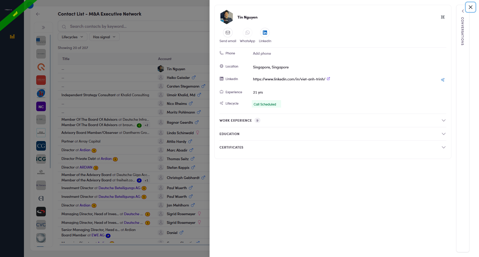 Contact profile drawer