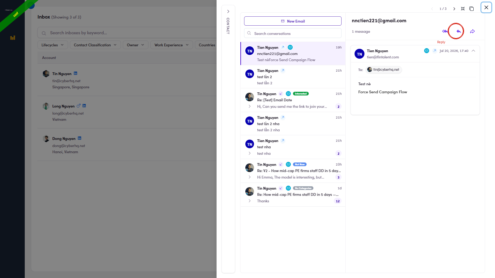 Reply button circled