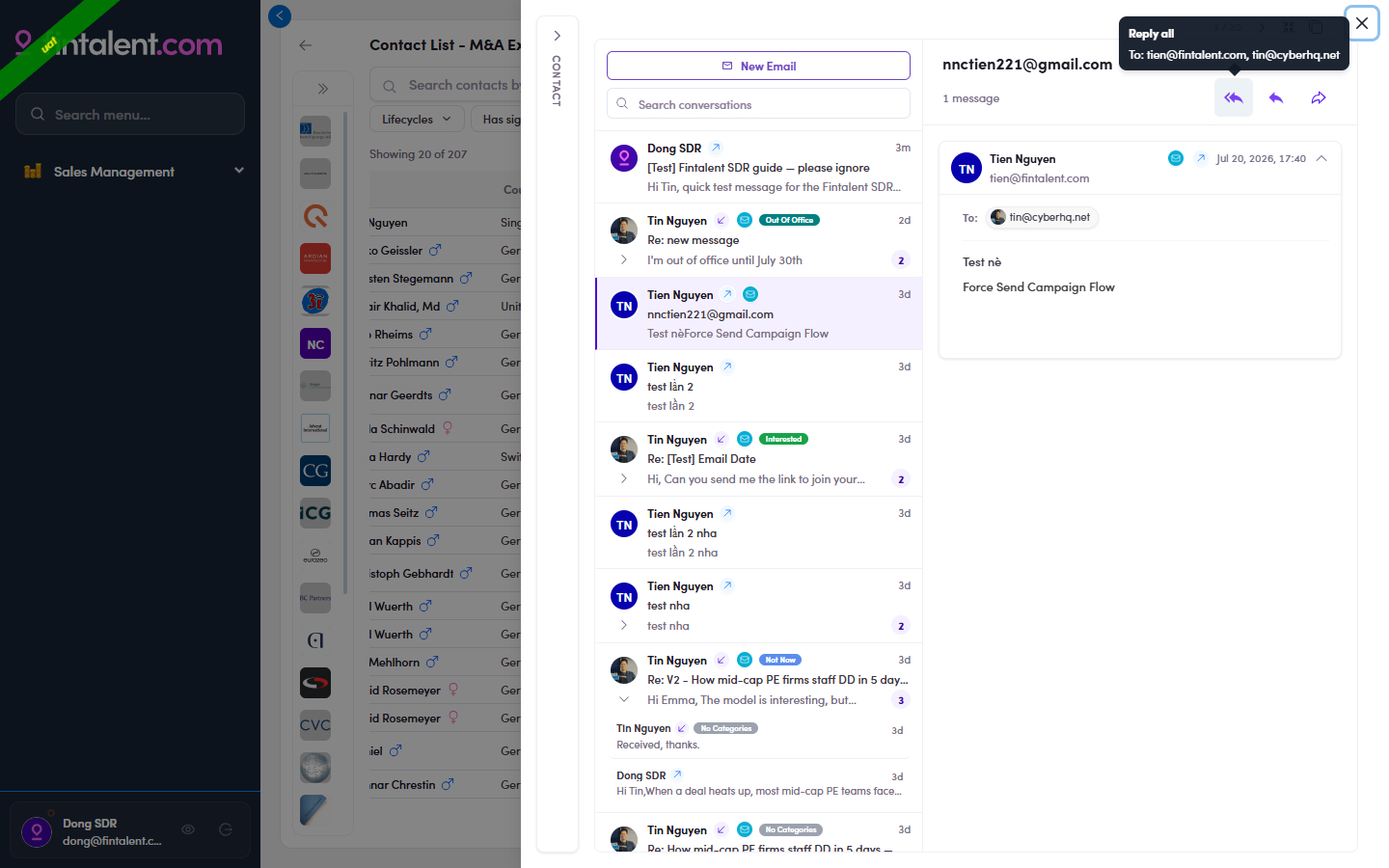 Reply all button hovered: tooltip previews every recipient