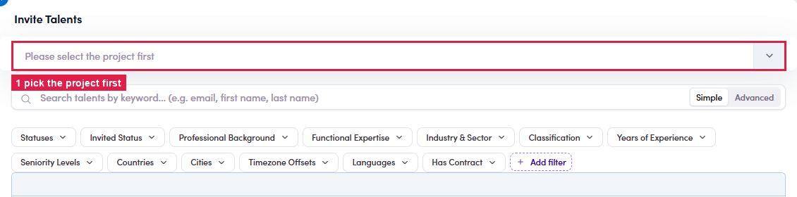 Select the project first