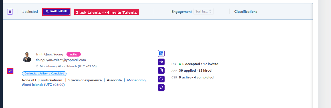 Invite Talents button