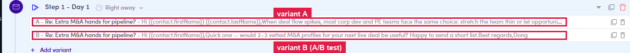 A/B variants on a step