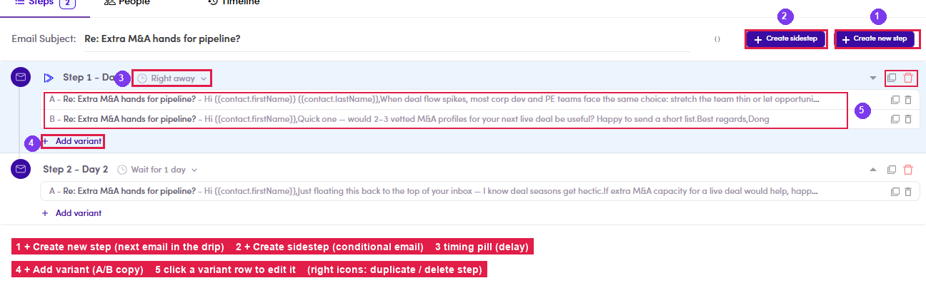 Where to click to build the sequence