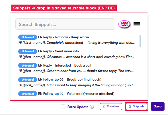 Snippets picker