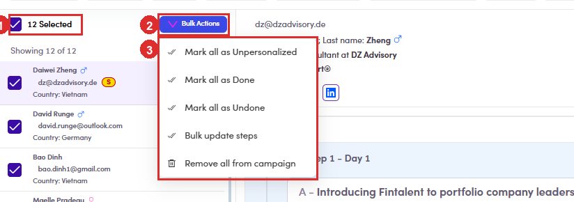 Bulk Actions menu on the Preview tab