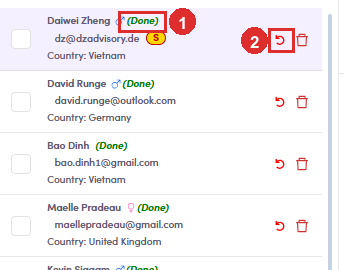 Rows carrying the Done tag