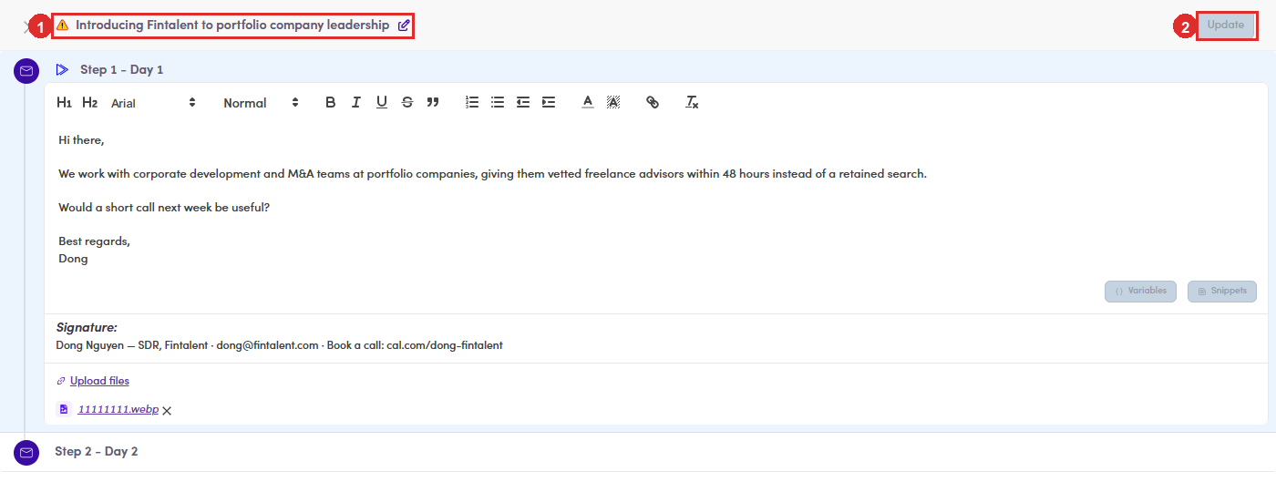 The bulk update steps editor