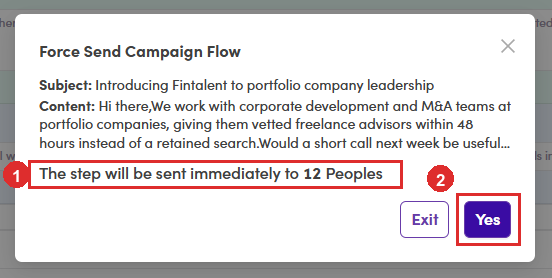 The Force Send Campaign Flow dialog