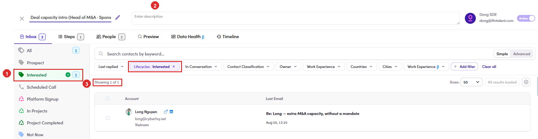 Filtering the Inbox by clicking a category