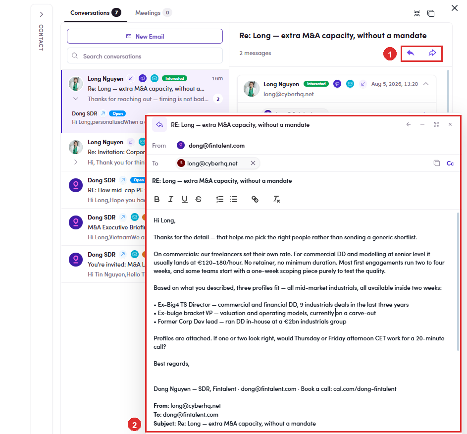 Replying from inside the campaign Inbox