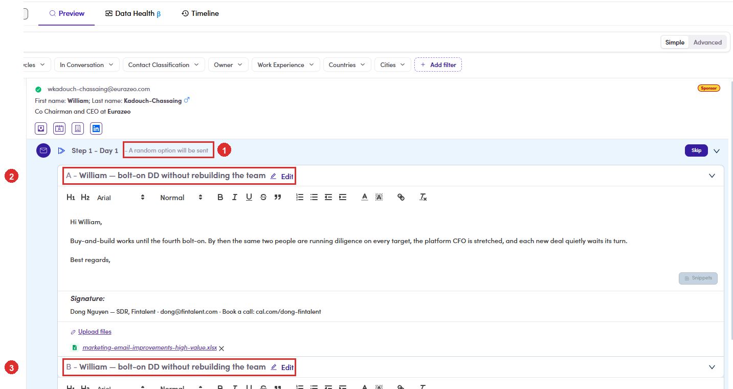 Preview showing both variants under one step