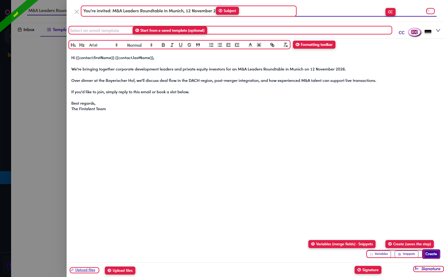 Marketing Email step editor